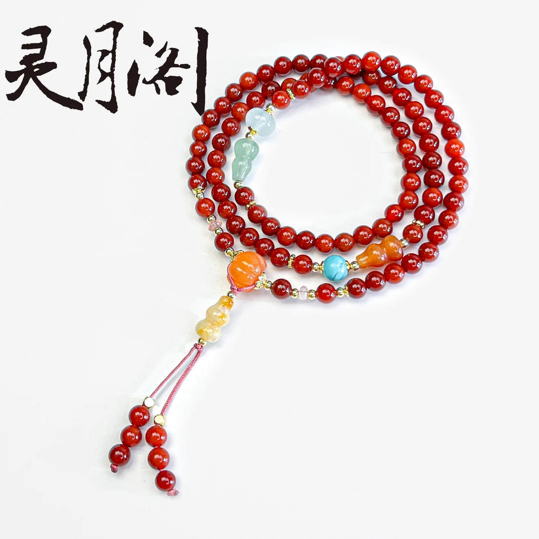 赤韵福葫南红圆珠项链毛衣链6mm FYX-C348