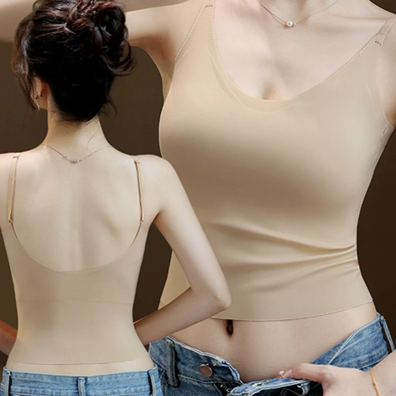 粉底液美背内衣女2025新款爆款隐形无痕背心一体细肩带大胸显小
