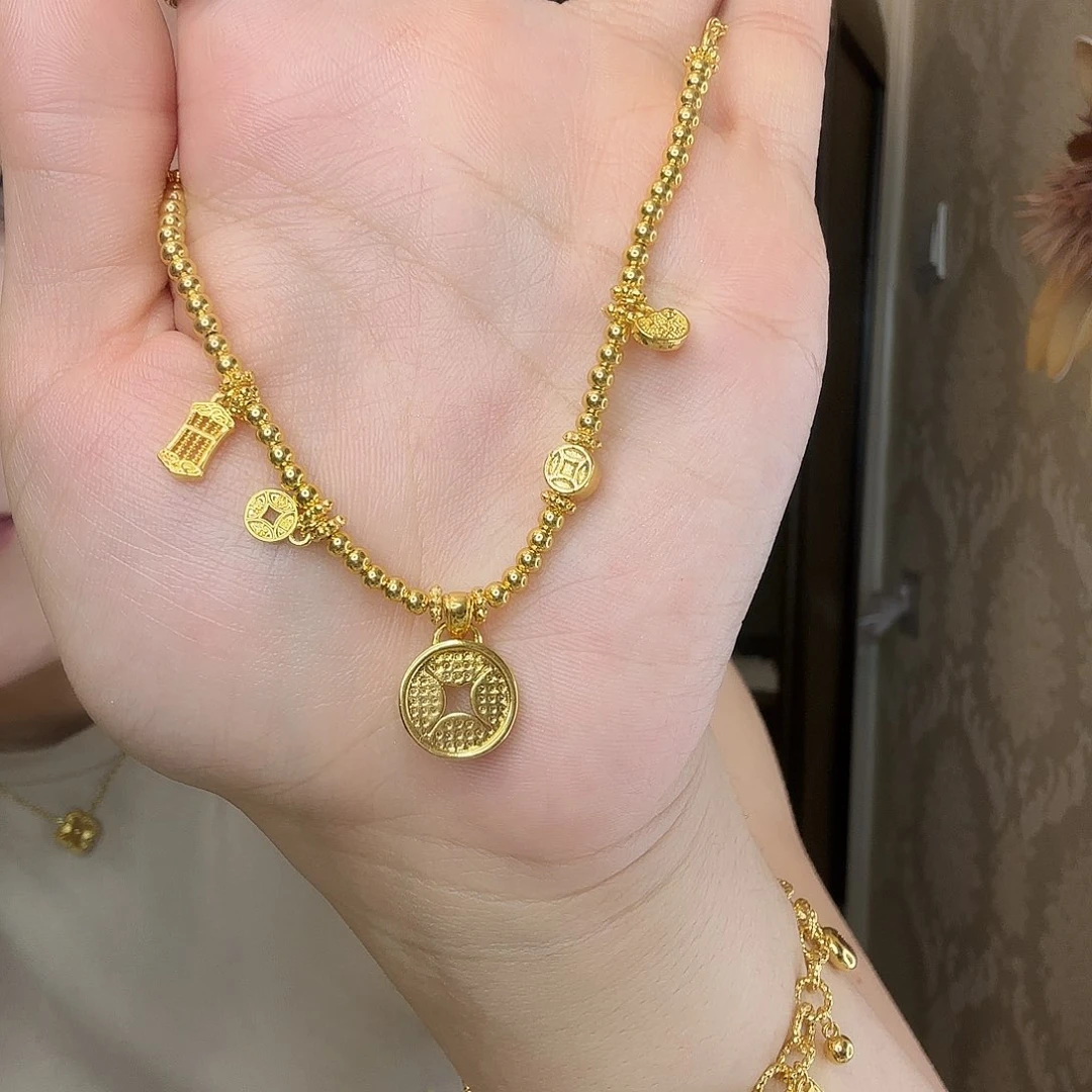 石英石铁合金硬币吊坠手链8609