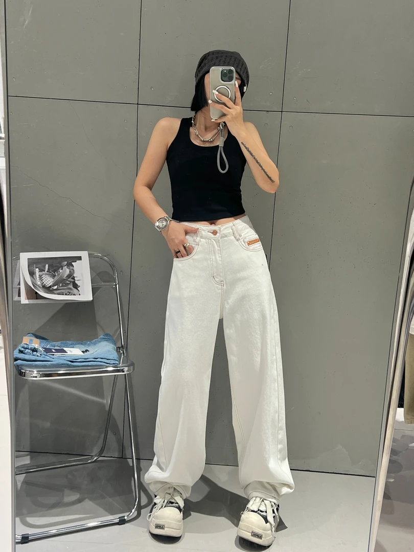 V姐-7A223-2025早春系列新款宽松中高腰显瘦直筒牛仔裤
