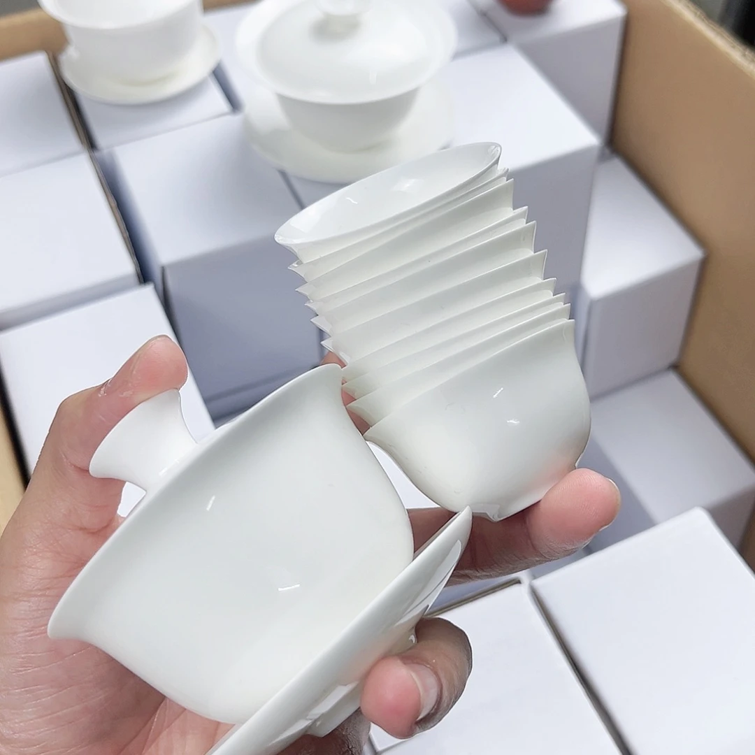 【闪购商品】90+10玉兰骨瓷盖碗超薄胎套装