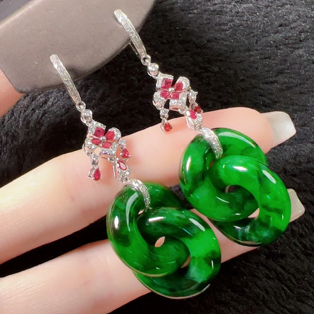 翡翠18K金镶嵌耳饰签收后24小时鉴赏期，过时不退