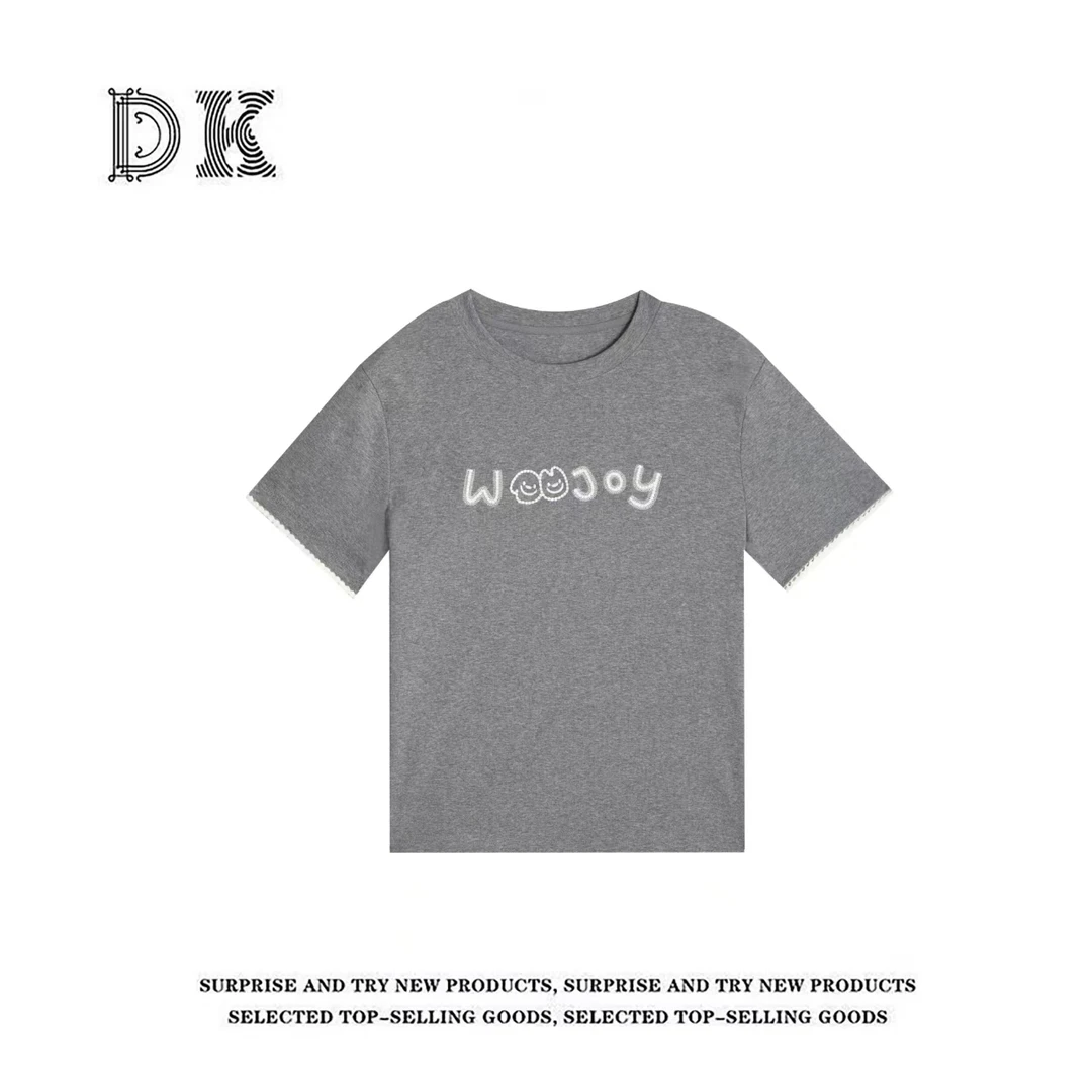 『福福款 不补差』夏季新款简约纯色拼接百搭圆领短袖T恤【DK】