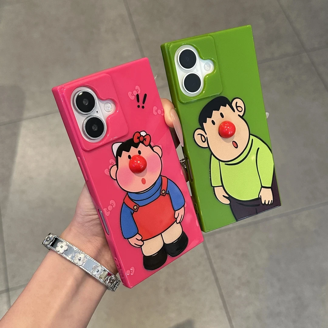 胖虎红鼻子适用苹果15/16promax手机壳iPhone14/13方块12防摔保护