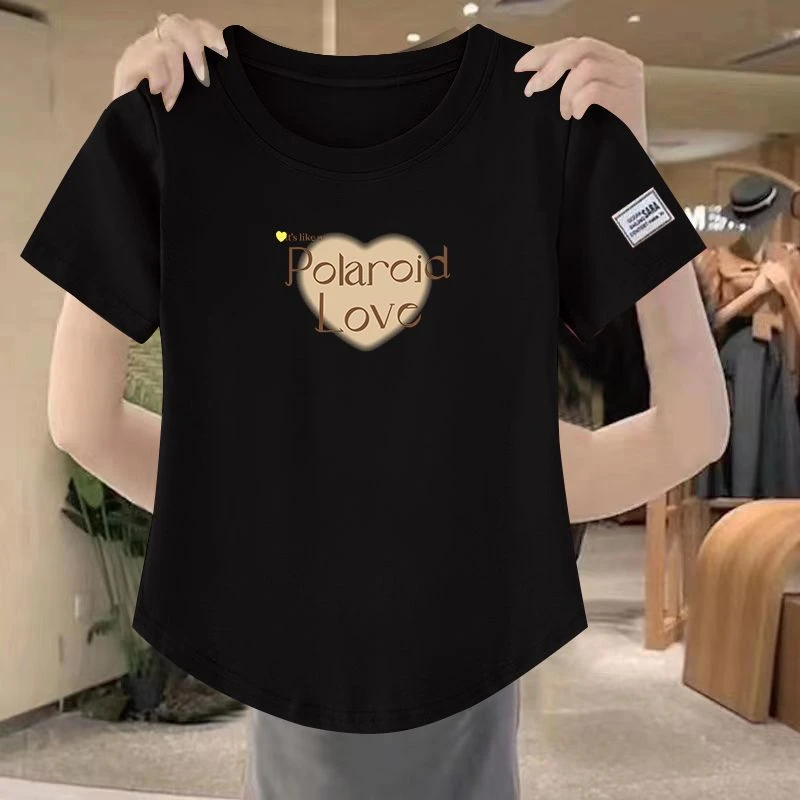 夏季纯棉100新款宽松显瘦胖mm圆领百搭独特别致爆款弧形洋气小衫