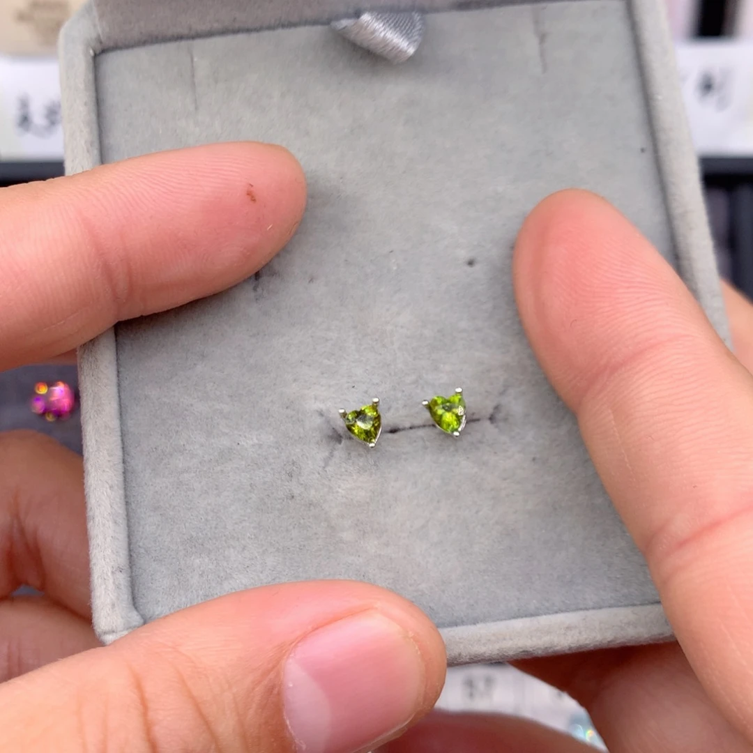 平***月耳钉镶嵌不退换碧玺银S925镶嵌