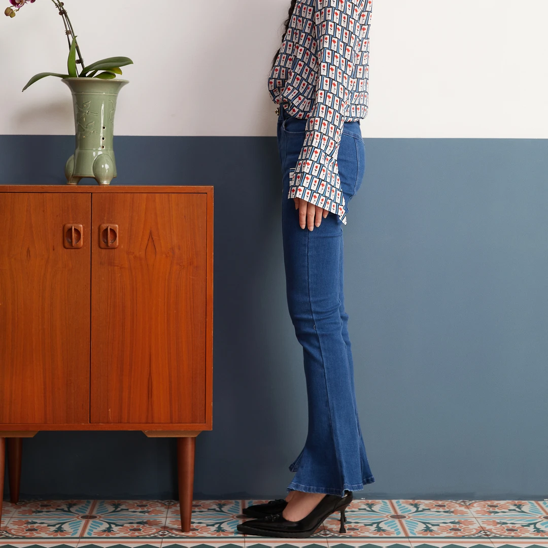 SEJIE色孑 水洗牛仔复古喇叭裤