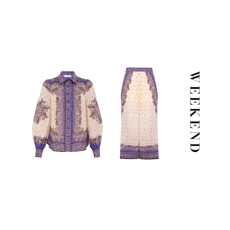 ZMM花色上衣性感沙滩露背优雅女士阔腿裤夏季轻奢套装A453/C265