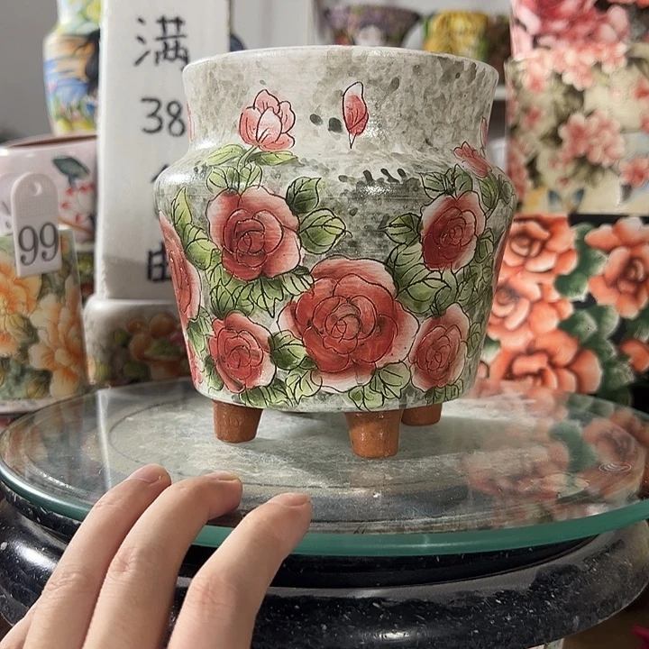 景德镇手绘花盆满38包邮偏远地区除外