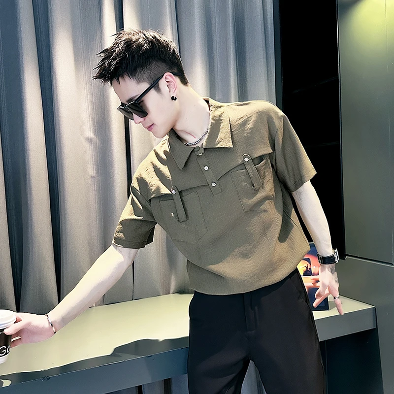 工装短袖Polo衫男夏季潮牌高级感半袖t恤2025新款潮流休闲体恤衫