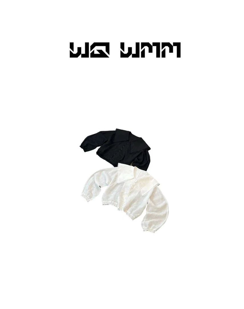 【WQWMM】时髦精娃娃领落肩袖排扣减龄时尚苎麻防晒上衣25A6085