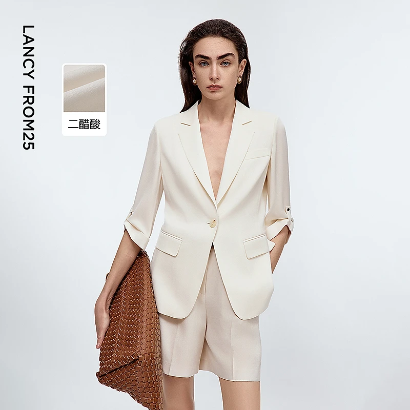 朗姿二醋酸收腰西装外套高级感通勤高级西服2025年秋季新款西装女