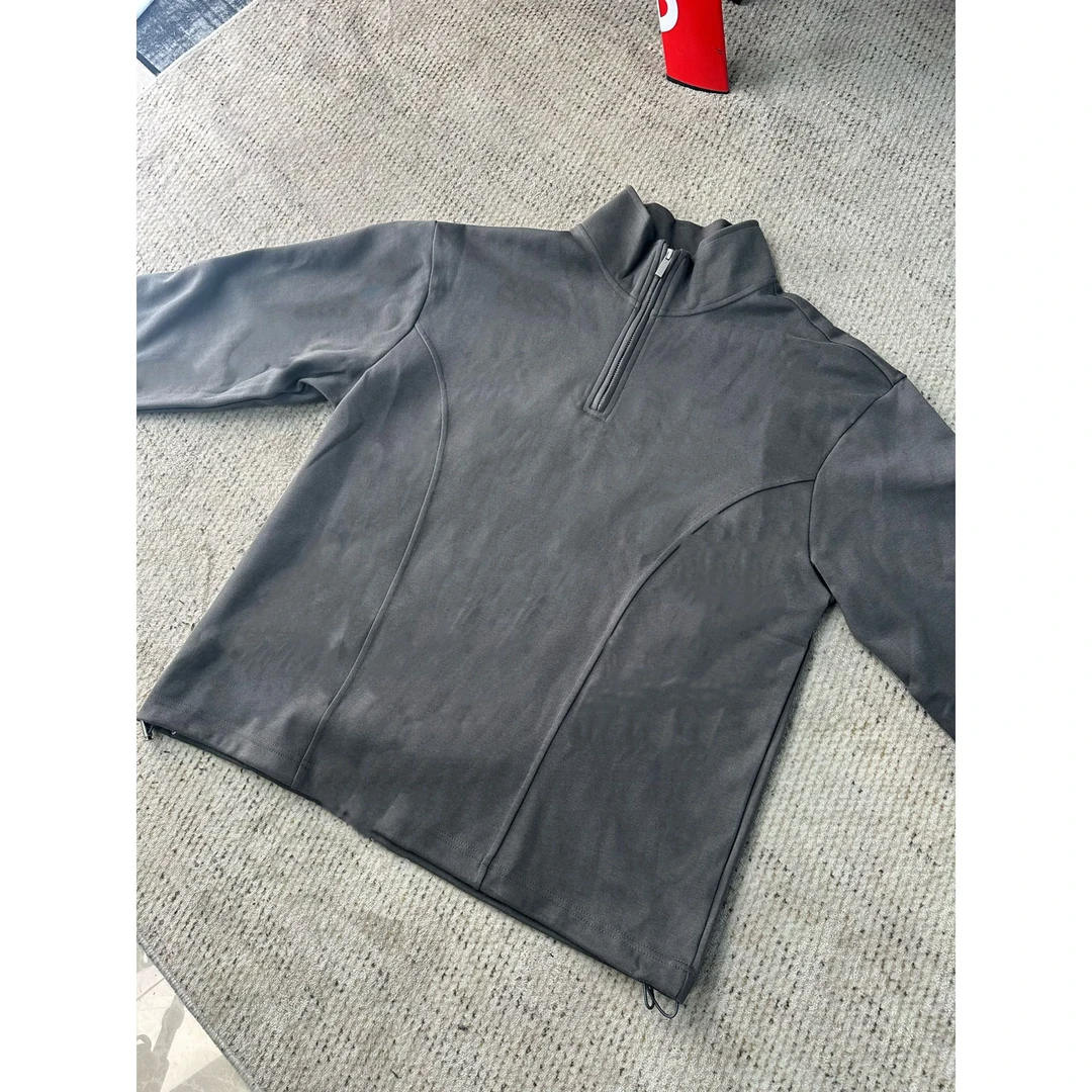 秋冬季加厚半高领针织卫衣男纯色解构极简风半开拉链开衫卫衣