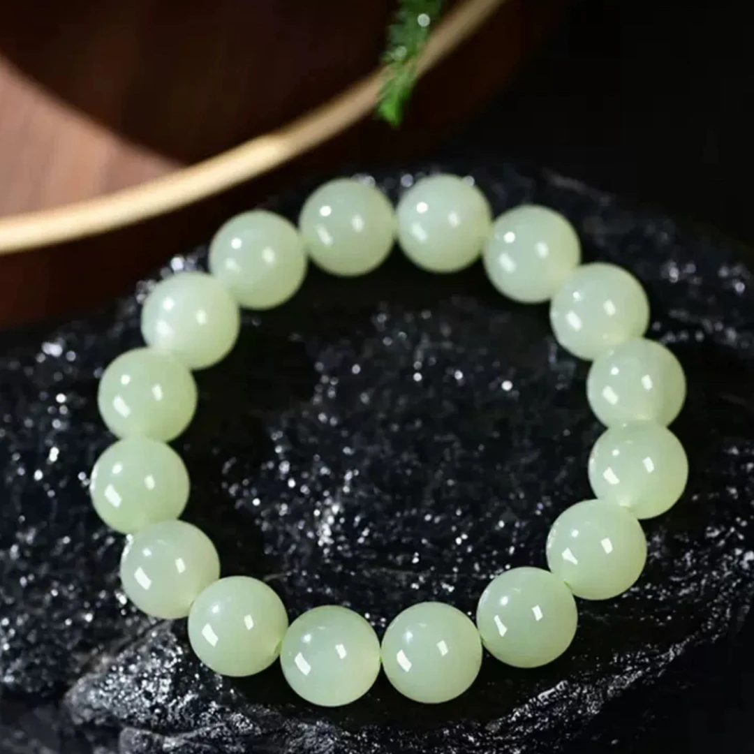 新疆和田玉12mm油润细腻手串男女款配证书礼盒