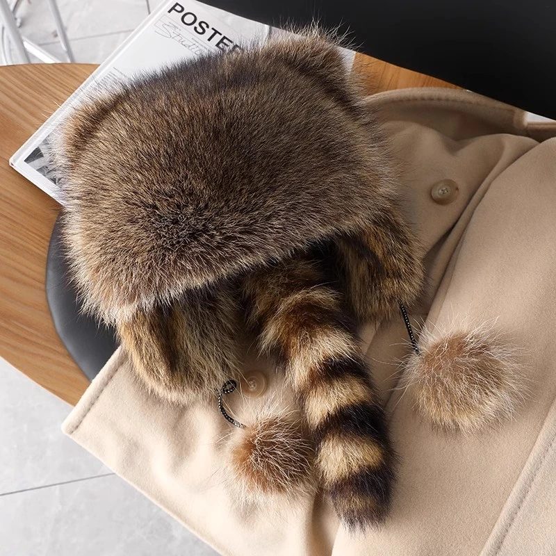 小浣熊帽子护耳帽仿貉子毛雷锋霸王帽冬季保暖男女儿童亲子皮草帽