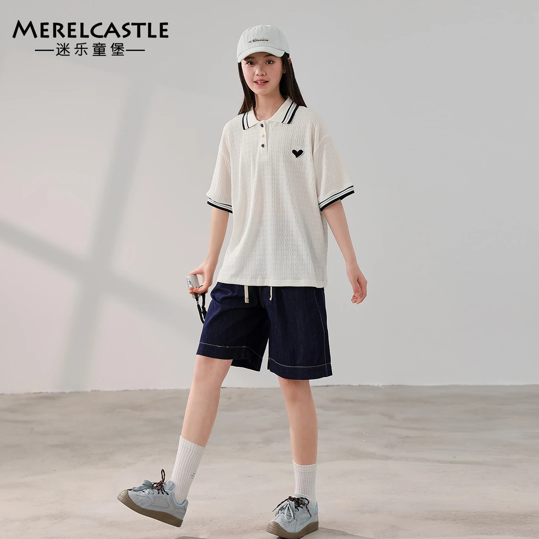 C4936女童夏季韩版T恤2025夏装新大童青少年时尚休闲Polo衫