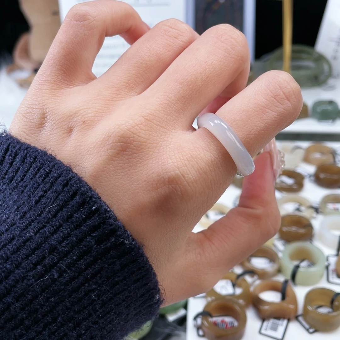 和田玉未镶嵌戒指P80冰透方圆17.2不退换