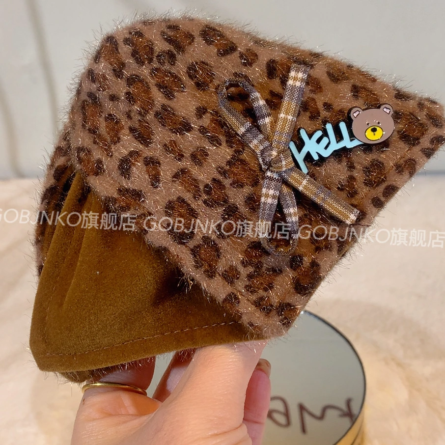 GOBJNKO复古风森系抓夹女三角抓豹纹法式发夹复古百搭棕色丝绒款