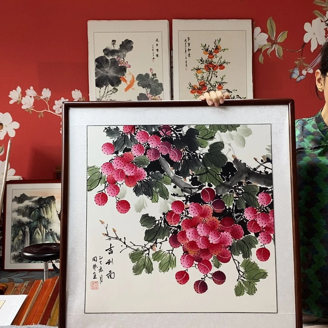 国画手写手绘带框包邮62✖️62国画作品