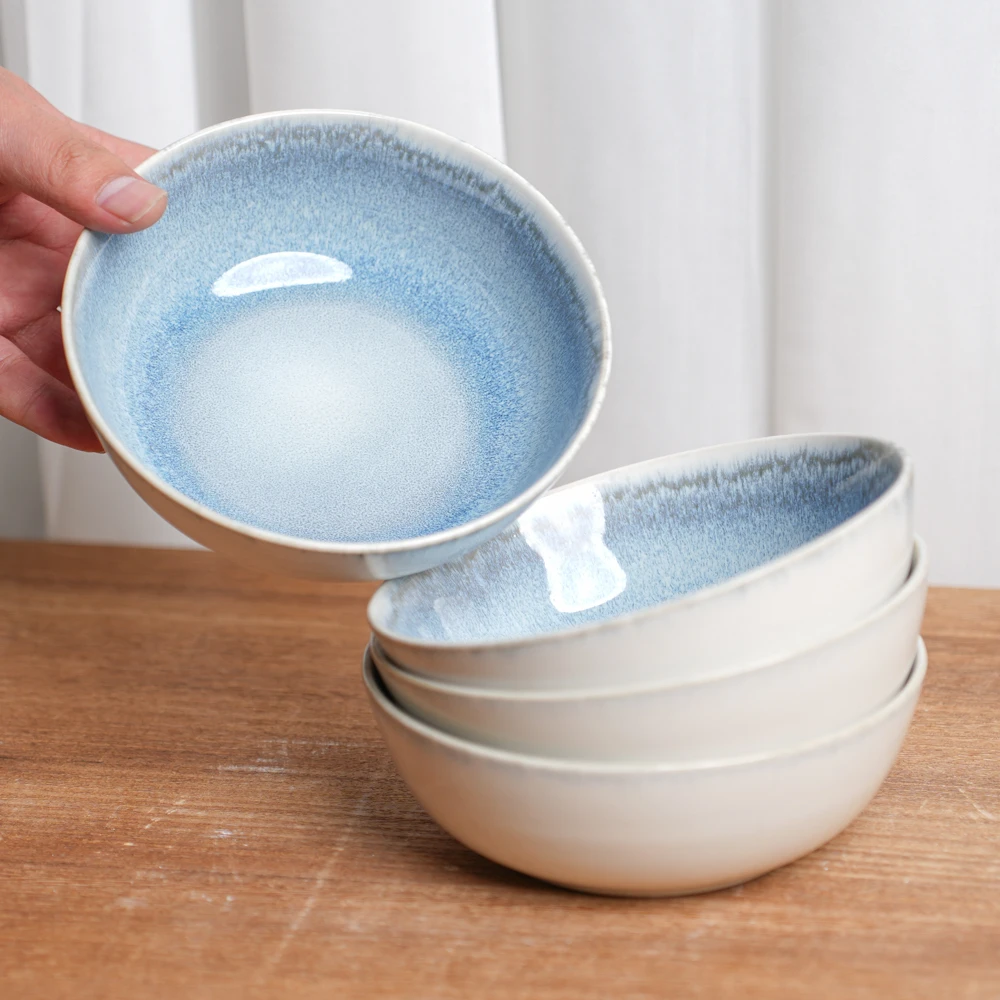 【瑕疵】釉下彩陶瓷米饭碗餐厅窑变浅蓝高颜值吃饭碗家用餐具M6B