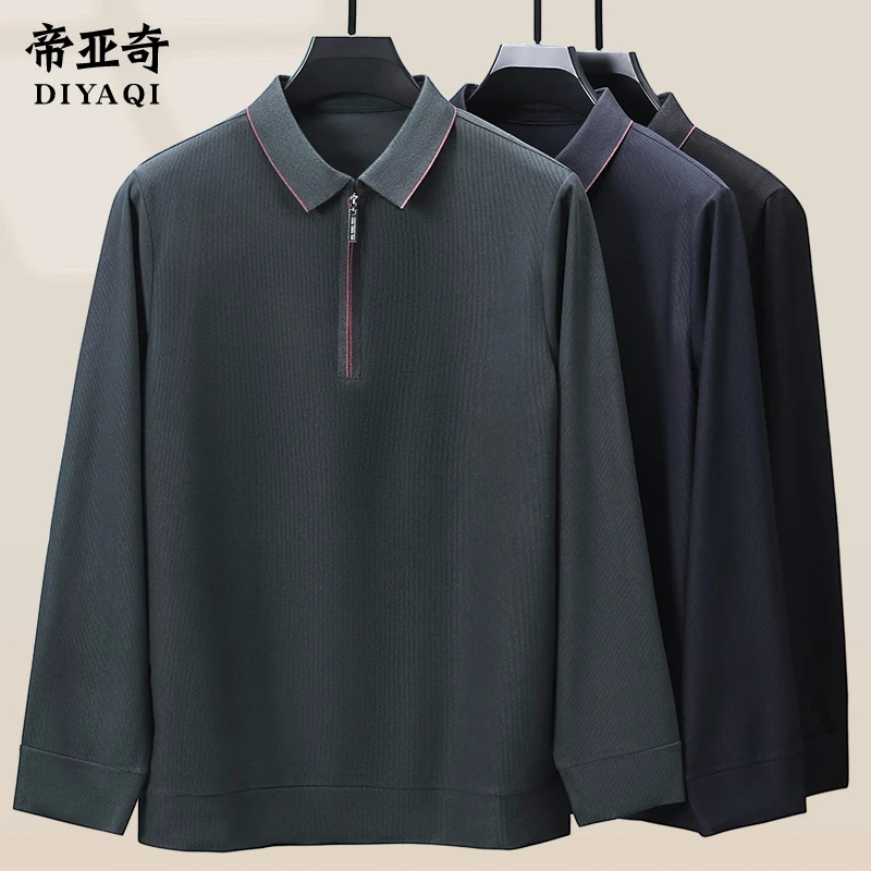 爸爸春装长袖T恤中年男士拉链polo衫中老年人秋款爷爷翻领上衣服