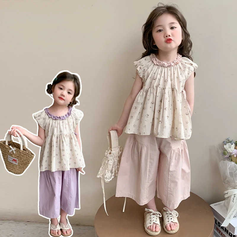 女童套装洋气甜美儿童娃娃衫阔腿裤两件套小女孩宝宝夏装2025新款