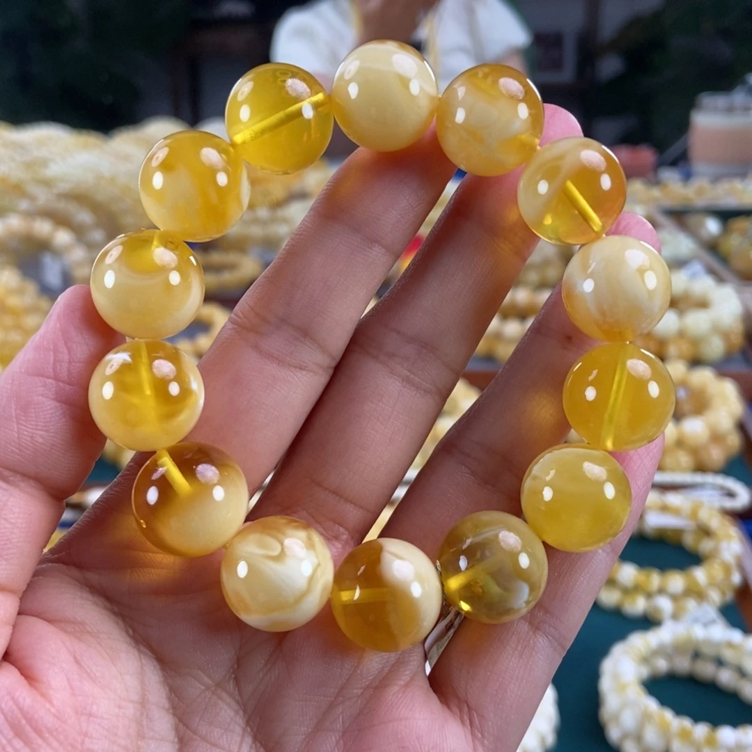琥珀未镶嵌珠宝奇石15+金白妖花圆珠31.71