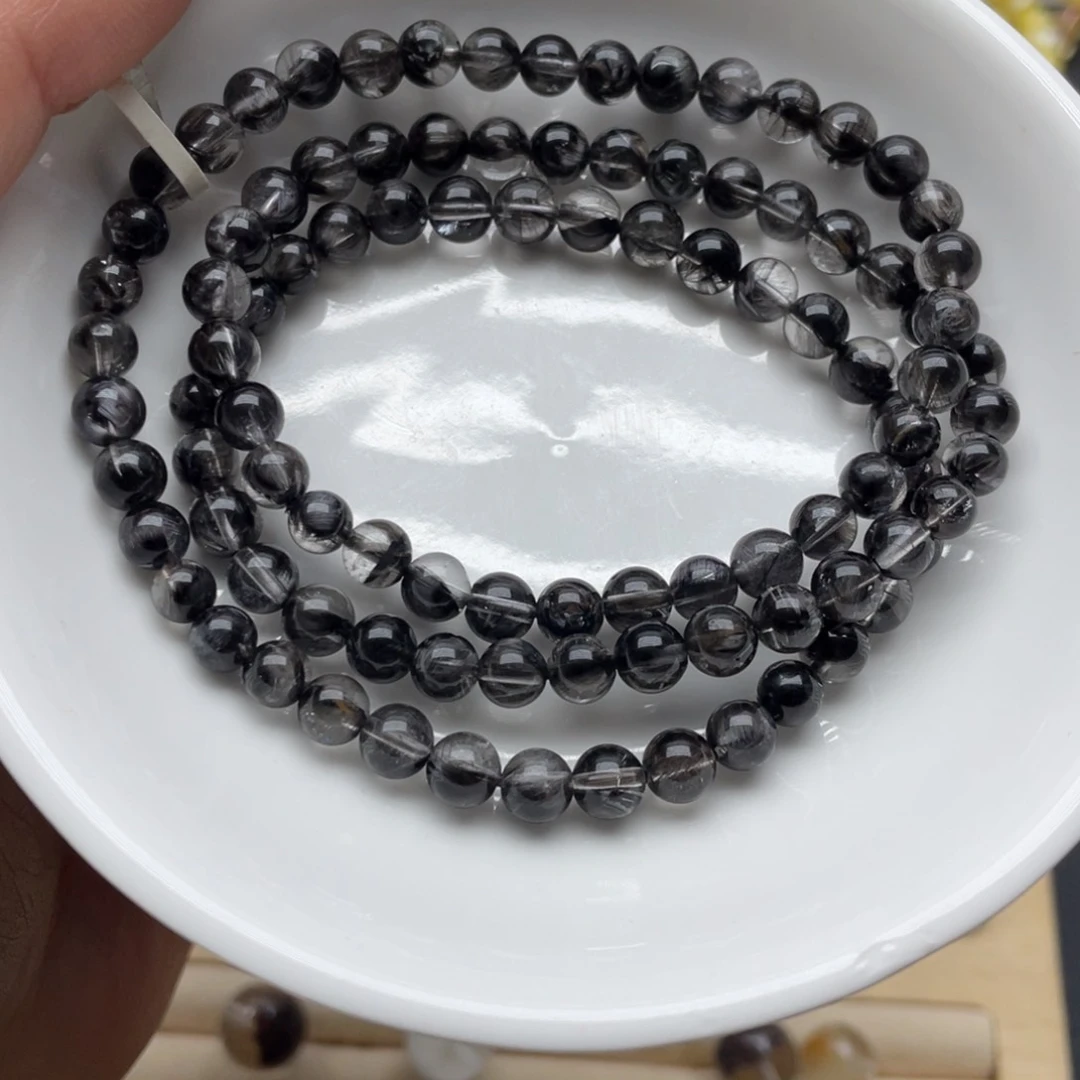 水晶手链未镶嵌小****a黑银钛