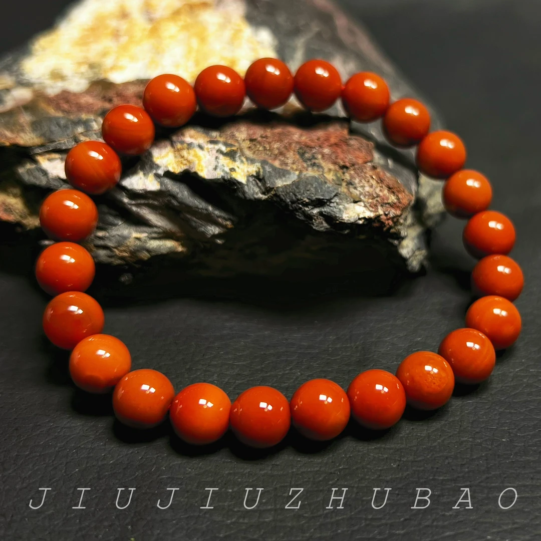 【九玖珠宝】【新粉福利】天然南红玛瑙瓦西柿子红8mm圆珠单圈手串