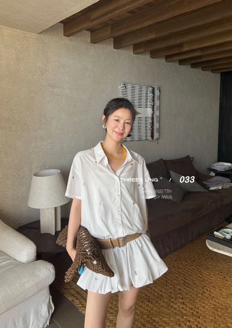 福秒-花苞设计！假两件收腰衬衫连衣裙（03R266#）033