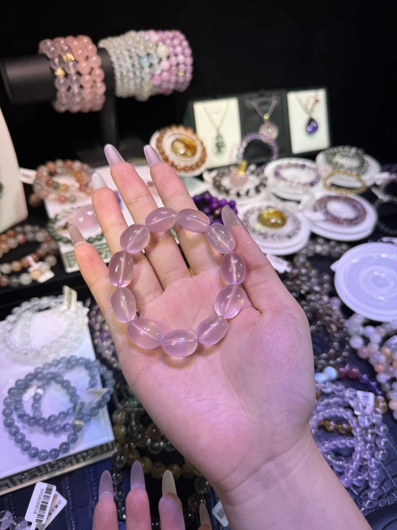 纯天然莫桑比克星光粉水晶手链