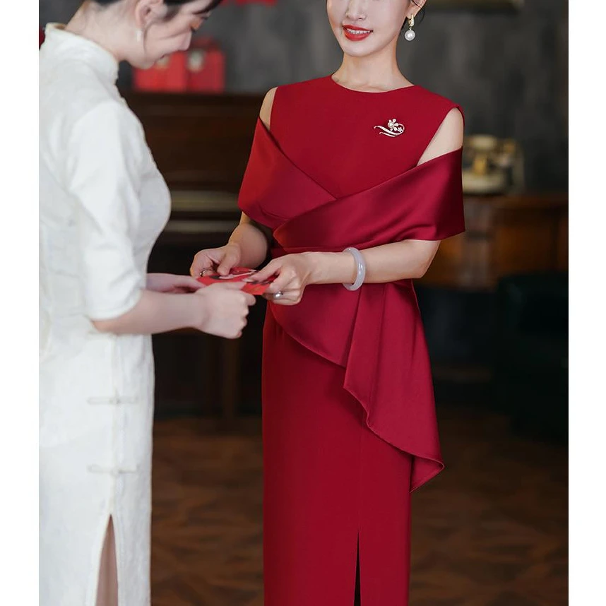 结婚妈妈装礼服改良旗袍气质喜婆婆婚宴装2025新款夏季连衣裙