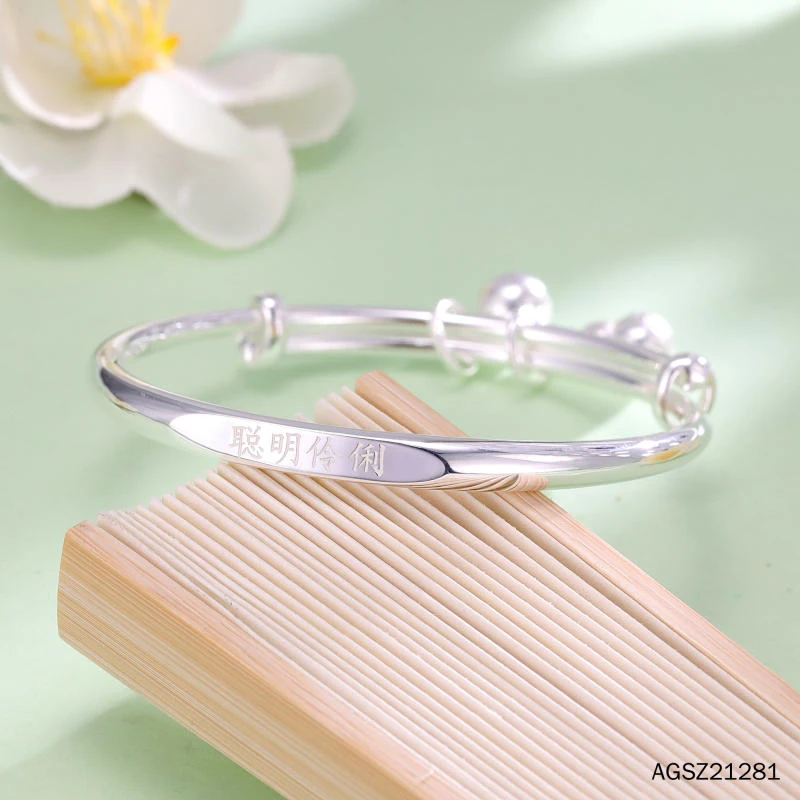 足银手镯 足银999.9聪明健康吊葫芦铃铛三生三世儿童手镯宝宝镯子