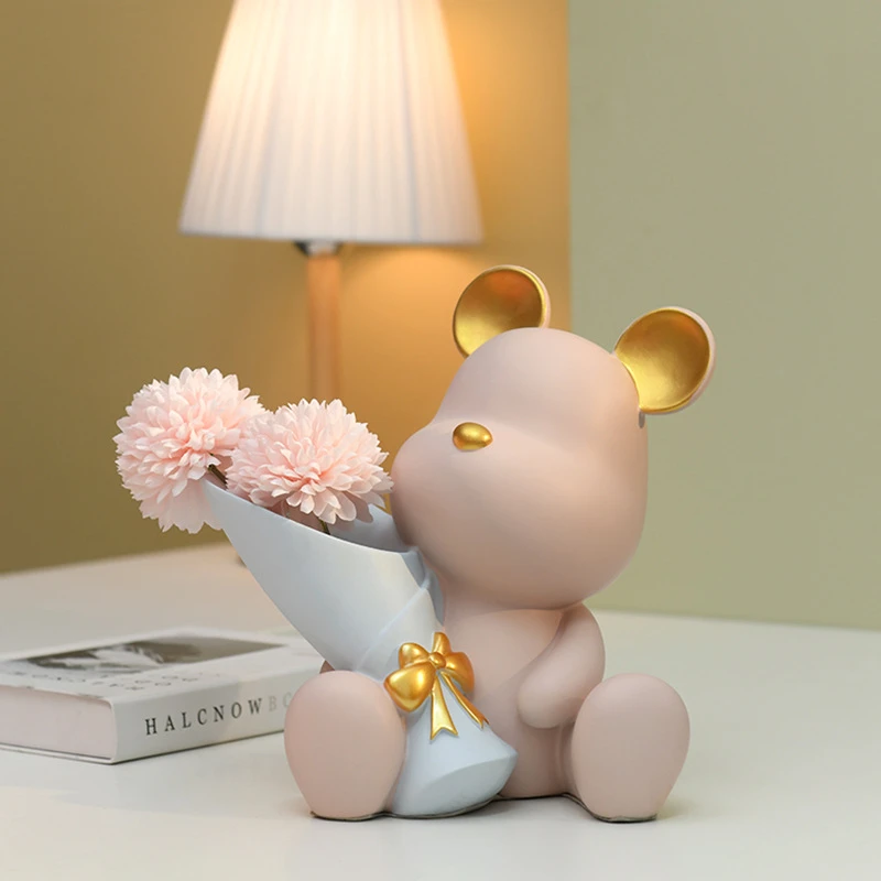捧花小暴力熊客厅家居装饰品乔迁新居桌面玄关摆件创意礼品送新人