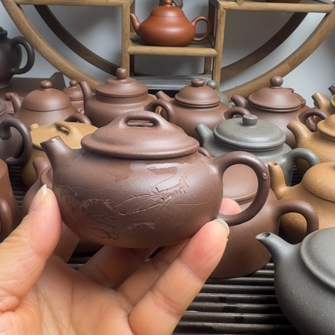 紫砂茶壶100cc汤婆嫩底槽清刻绘