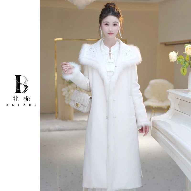 【幽兰】国风刺绣狐狸毛领大衣812960-加羽绒812959