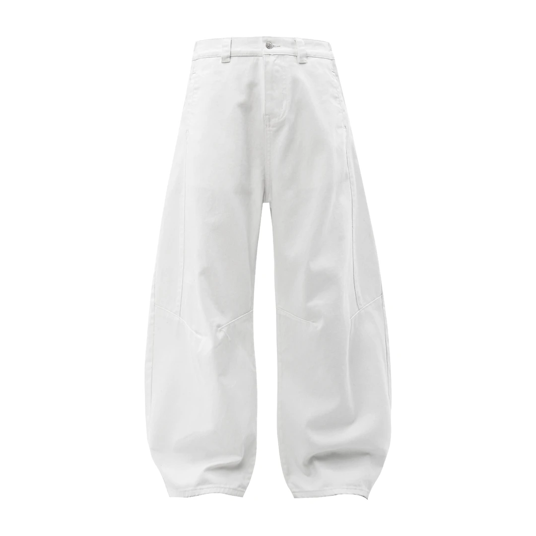 US5自制 原牛弯刀牛仔裤男款秋冬男生阔腿宽松复古黑白色镰刀裤子