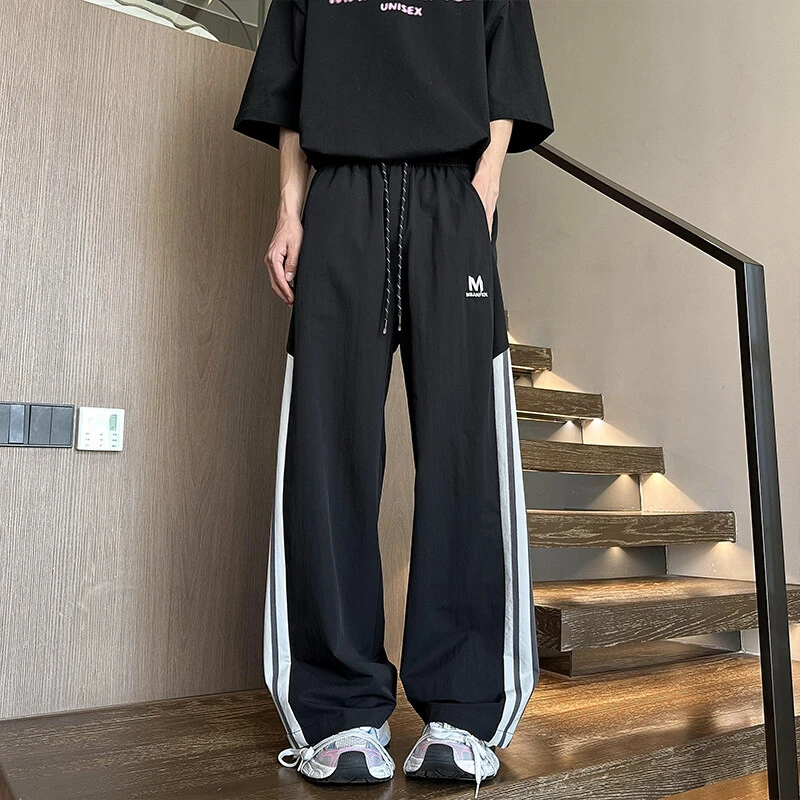 HK25100春夏美式潮牌男士刺绣织带直筒伞兵冲锋裤学生百搭宽松