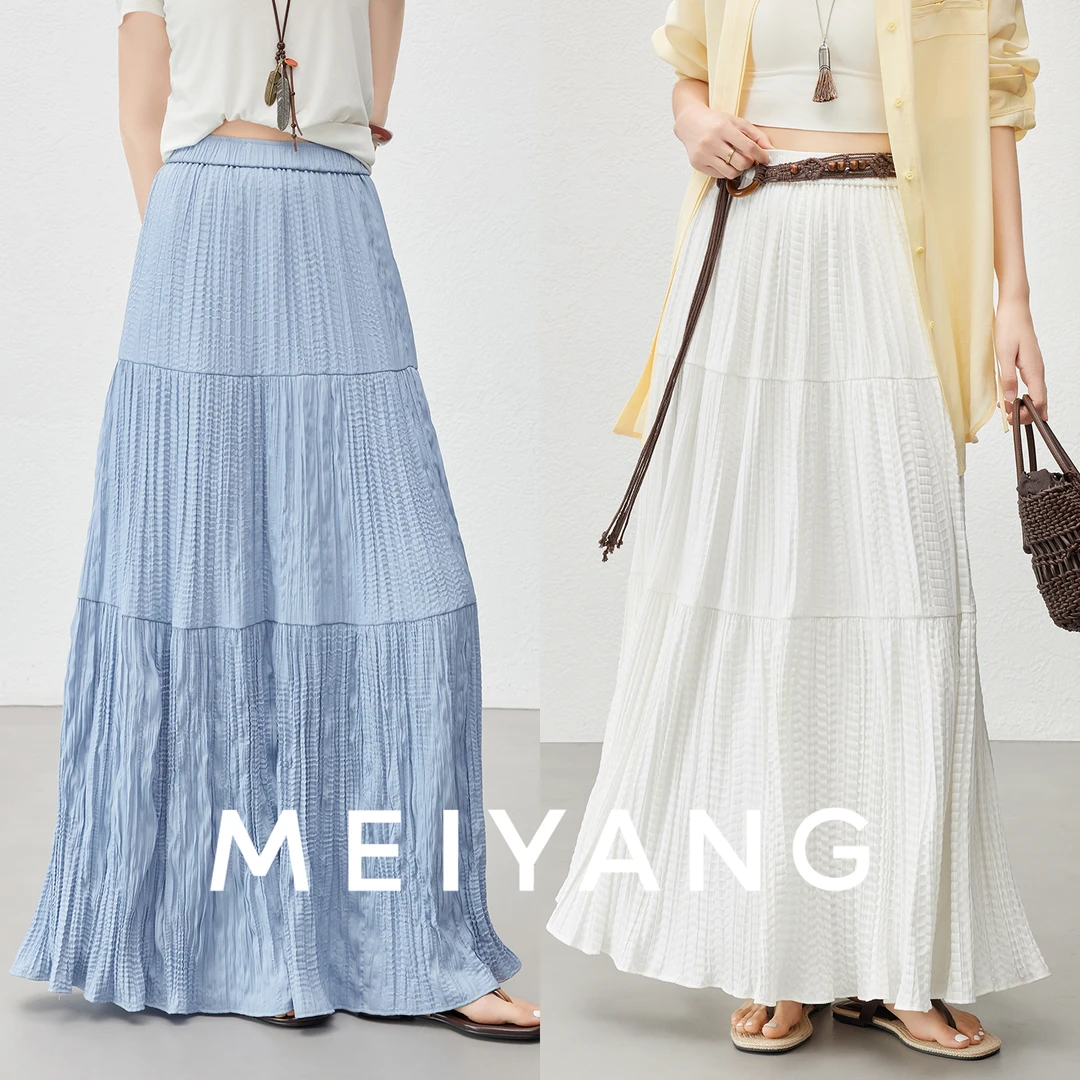 A美洋MEIYANG【商场同款】 盐湖半裙不规则压皱半身中长伞裙-周五