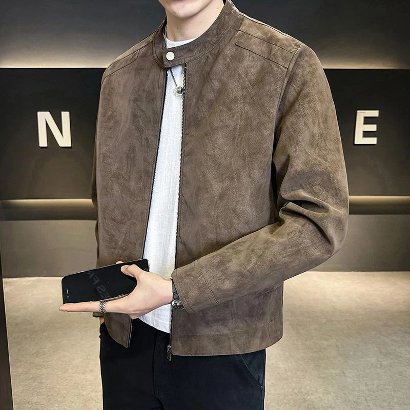 杜拉妮爆款外套男秋季2025新款感麂皮绒机车夹克立领男装衣服