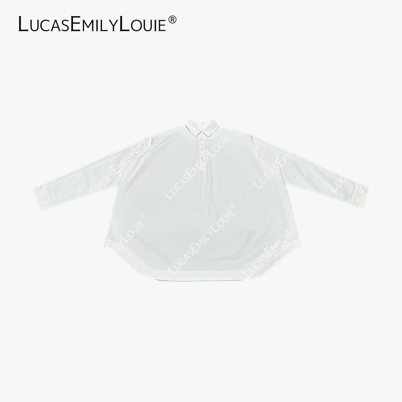 LUCASEMILYLOUIE 极简纯色宽松廓形半开襟亨利领大衬衫2411257