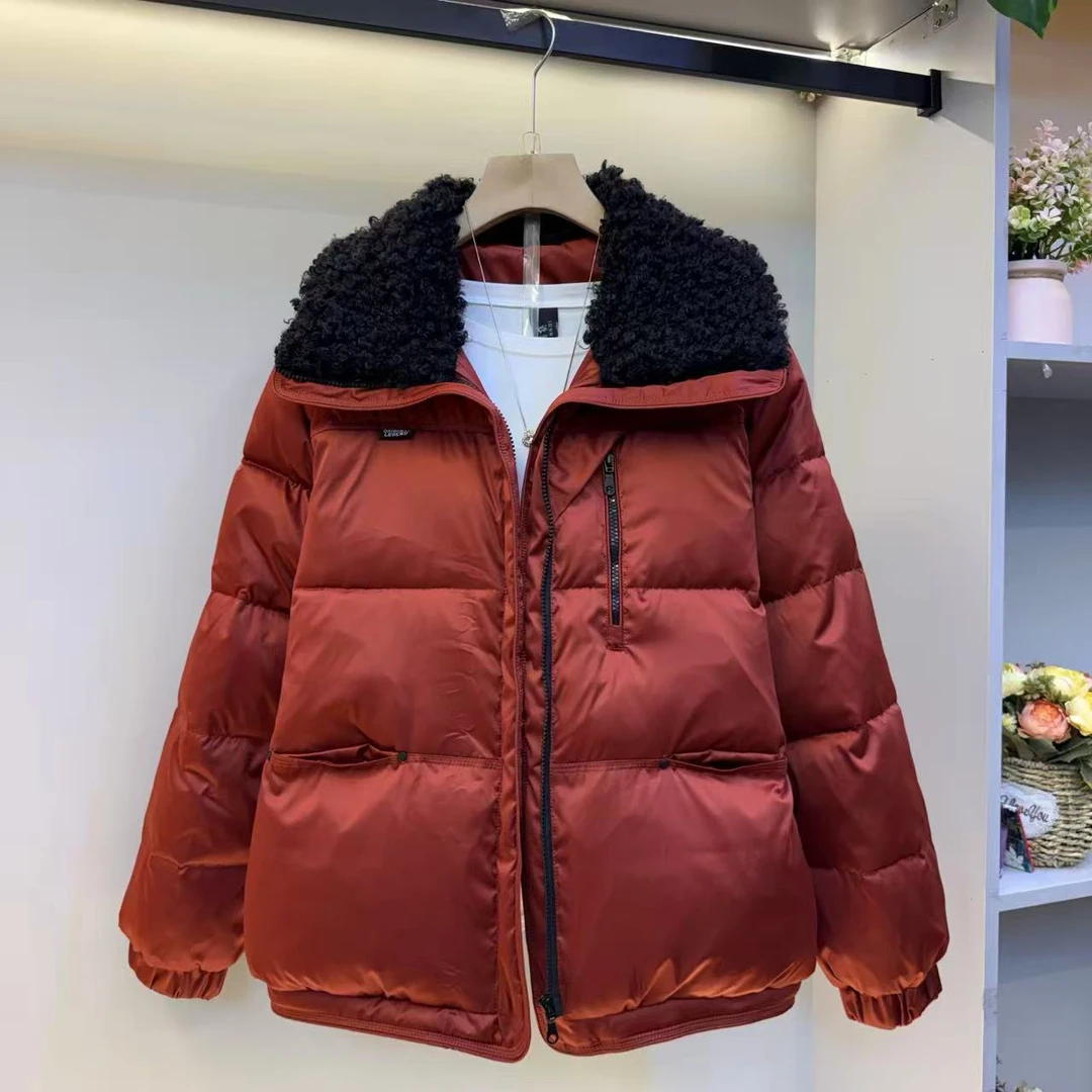 冬季新款翻毛领加厚保暖宽松时尚棉服外套