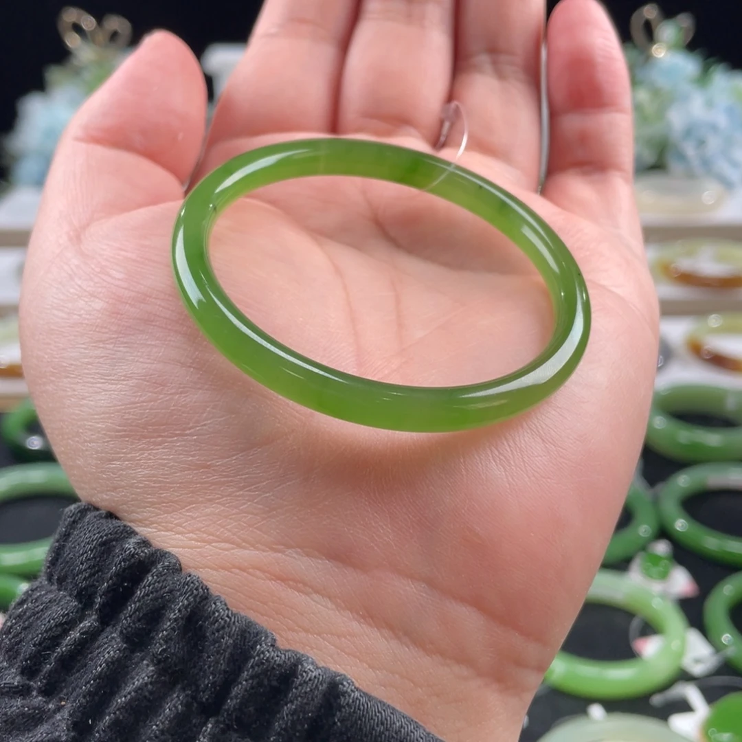 和田玉未镶嵌手镯俄碧乌兰海冰阳绿5455