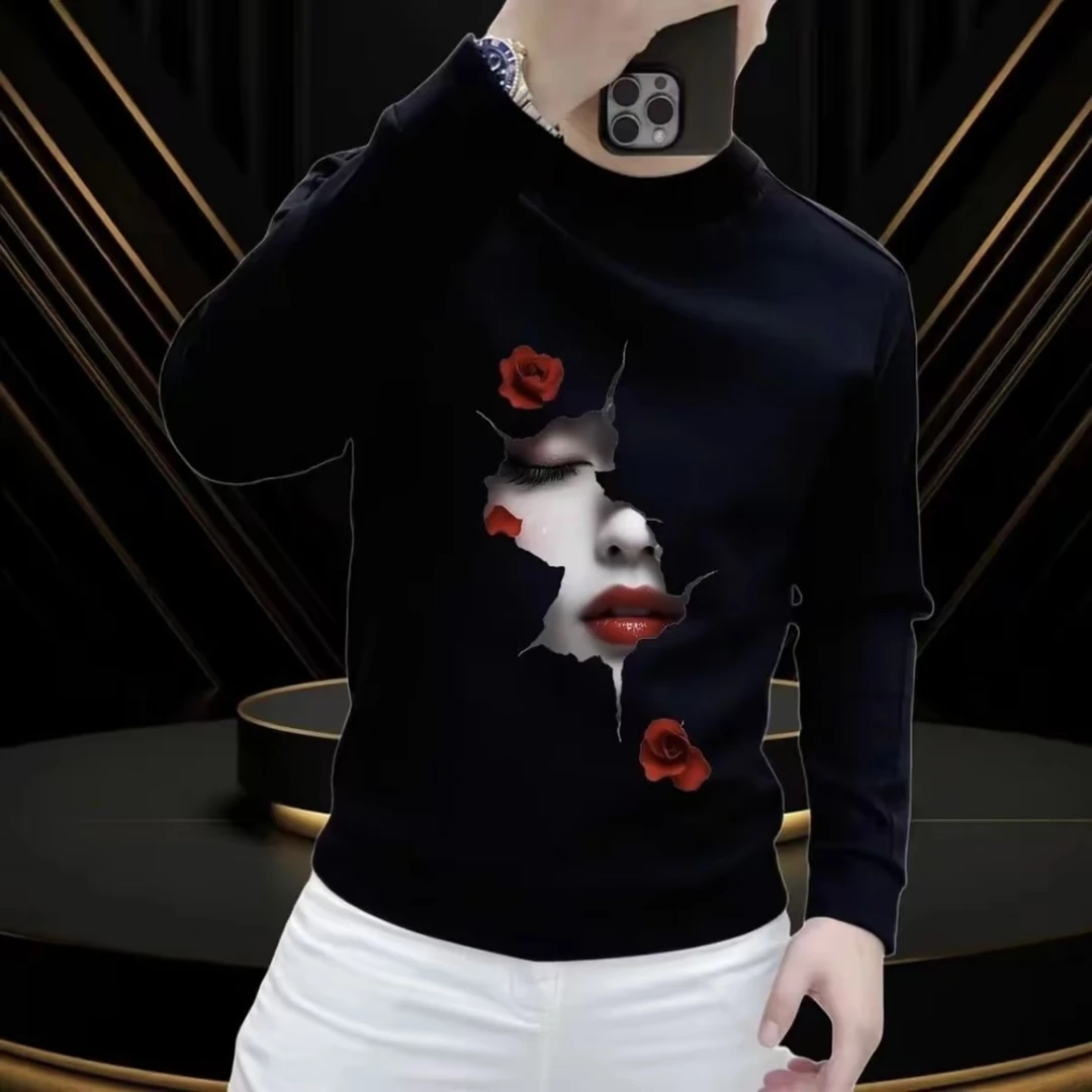 印花圆领秋冬新款加绒加厚高级感潮牌百搭港风男卫衣长袖情侣卫衣