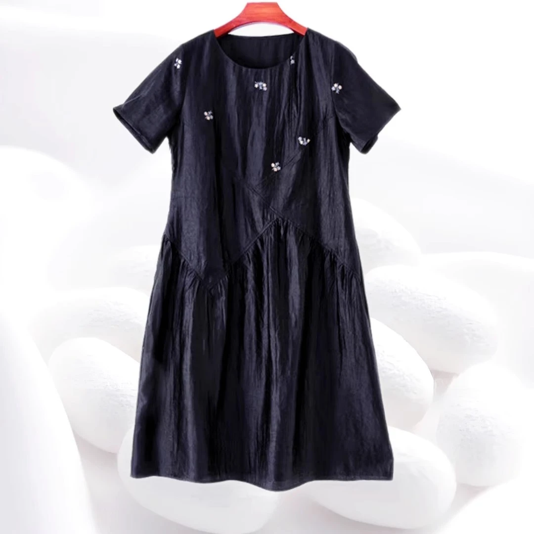 【100%桑蚕丝格桑花龟纹连衣裙】香云纱龟纹公主裙长裙子xzh090