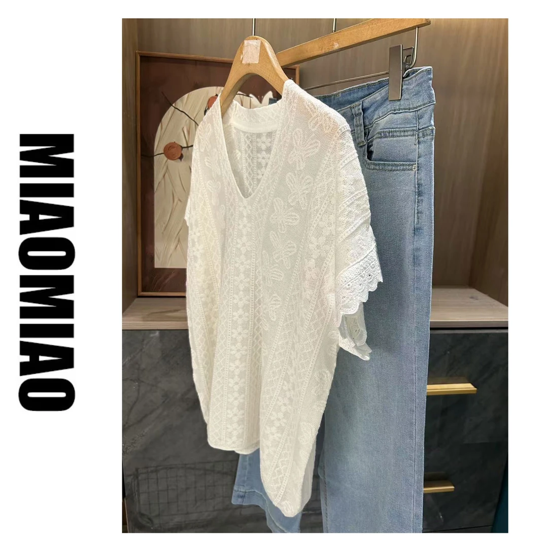 【大码】2101胖MM薄款短袖针织衫女夏季新款显瘦宽松独特上衣