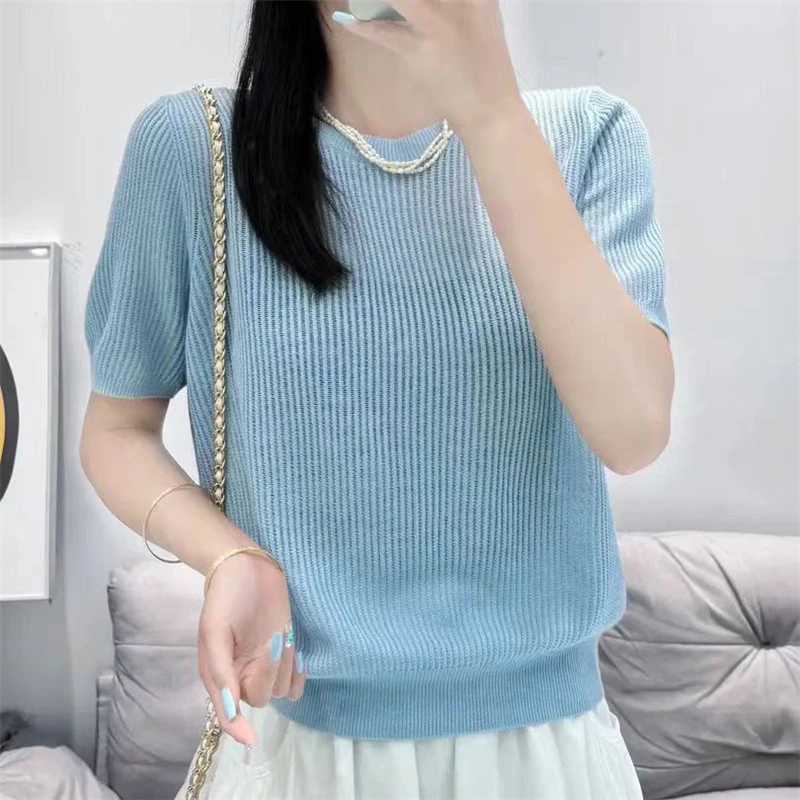 针织衫女装夏装衣服冰丝夏季针织短袖上衣罩衫夏季薄款显瘦百搭