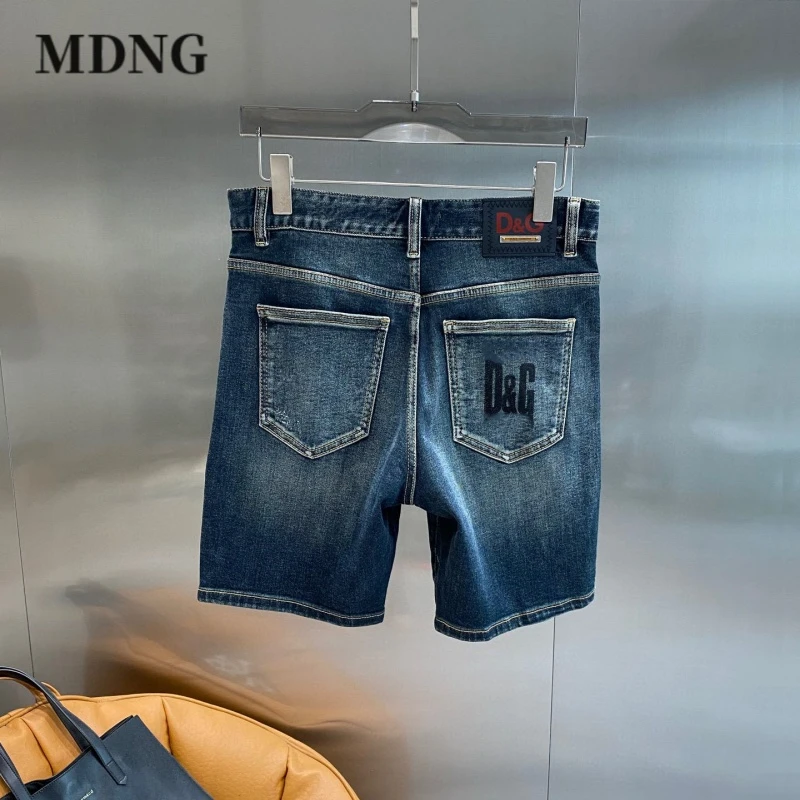 MDNG潮牌夏季男士破洞弹力五分牛仔短裤潮流百搭男款复古直筒短裤