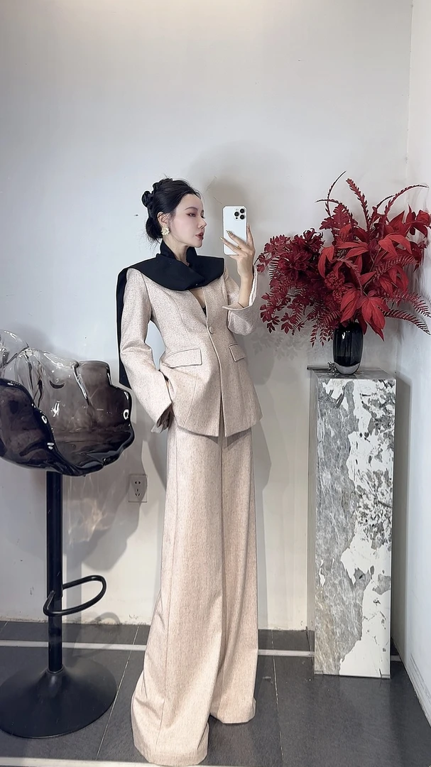 羊毛网红西装时尚轻奢时尚修身百搭套装西服上衣礼服气质