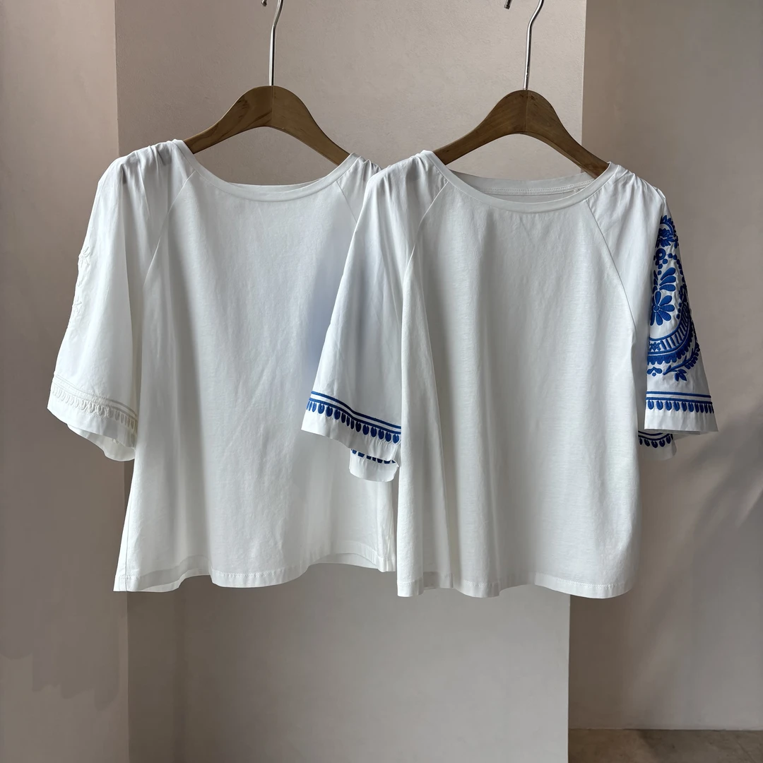 【特价】CSY2600 意大利客人订单 双色袖子刺绣T恤